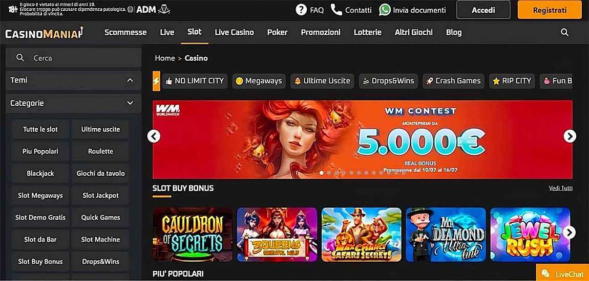 Pagina principale di CasinoMania