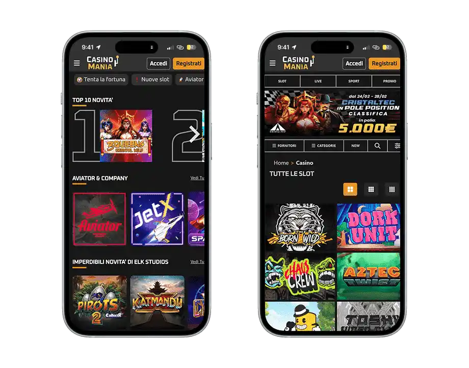 Applicazione mobile di CasinoMania